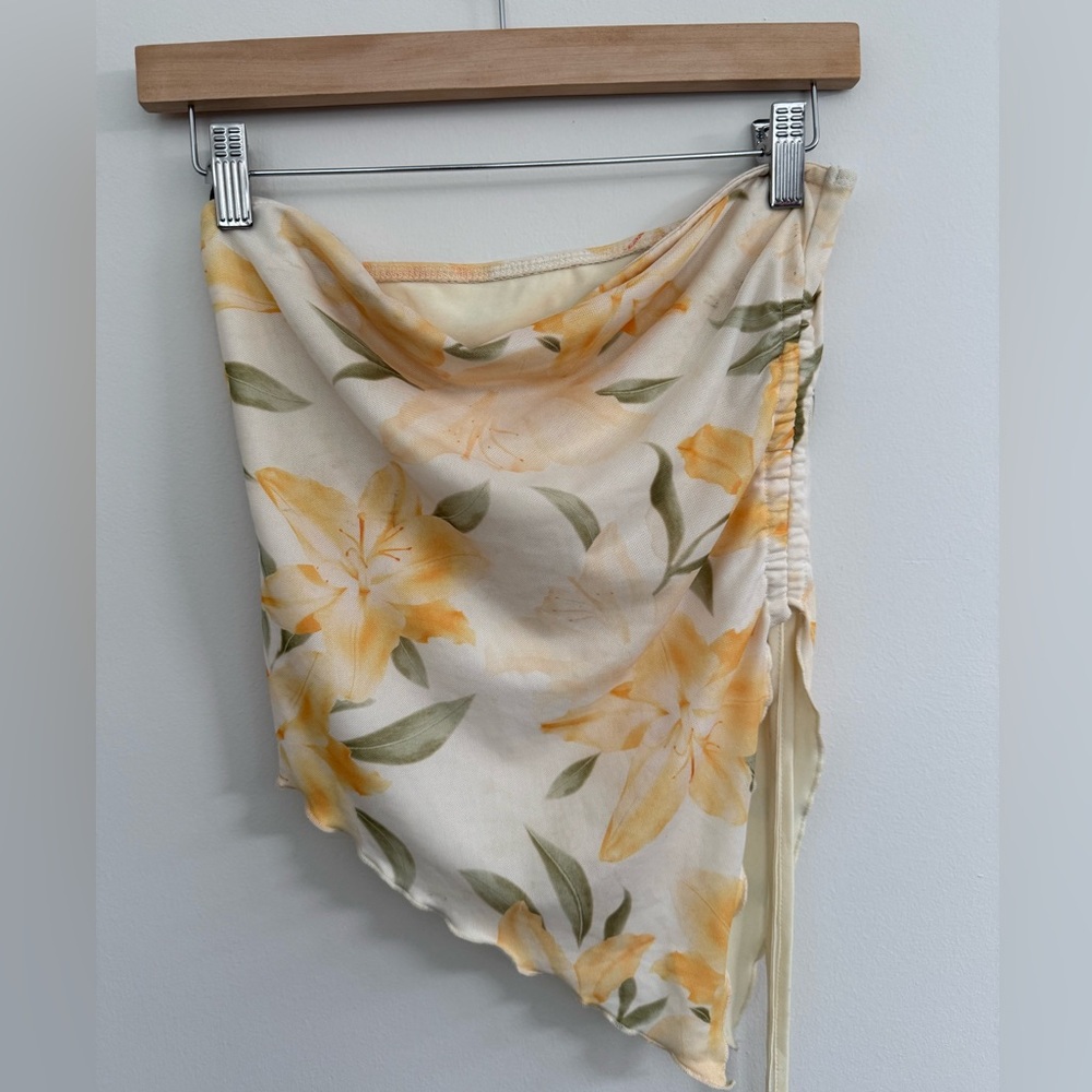 T.J.Maxx Asymmetrical Floral Skirt - Cream and Yellow